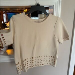 Tan and Cream Cut Out Crop Top with T-Shirt Sleeves